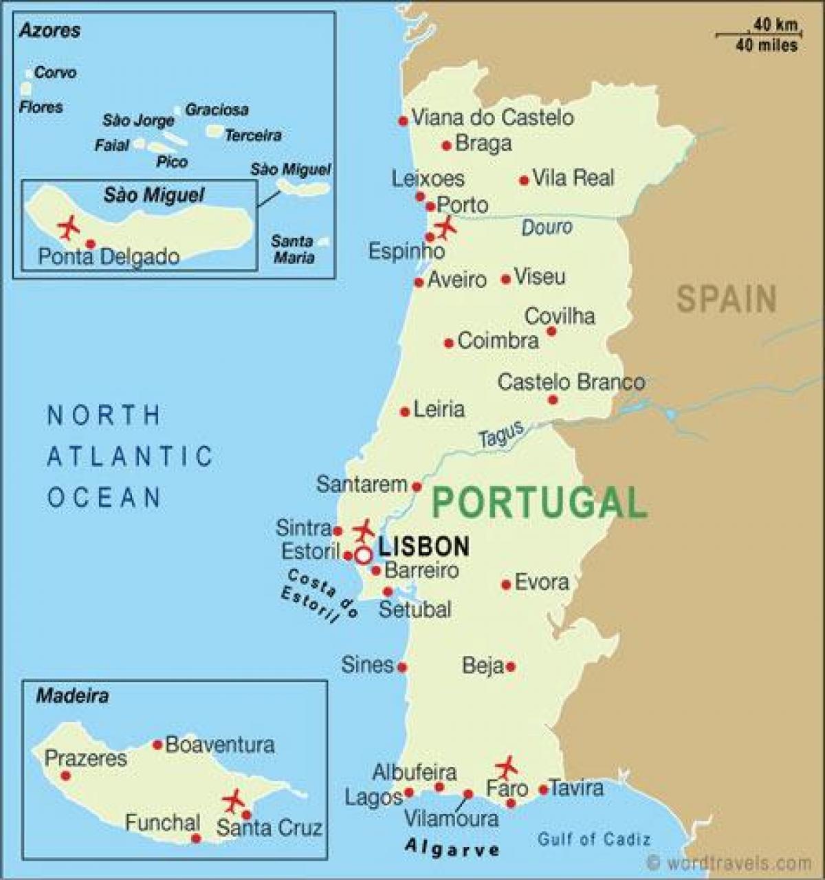 Portogallo aeroporti mappa - Mappa degli aeroporti Portogallo (Europa del  Sud - Europa)