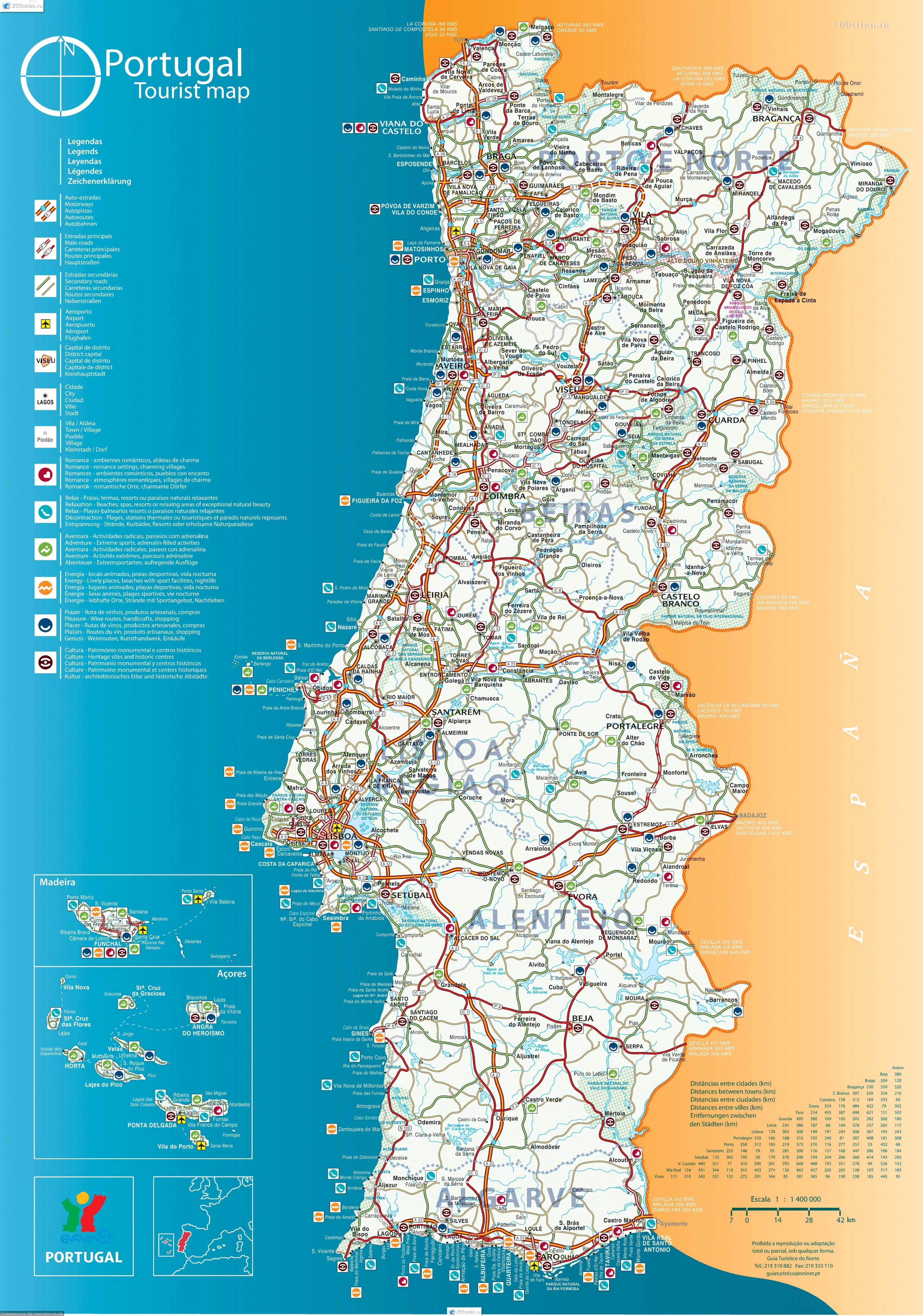 Portogallo guida di viaggio mappa - Portogallo viaggio mappa (Europa del  Sud - Europa)