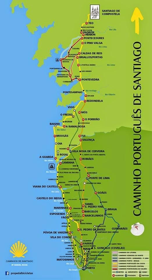 Portoghese cammino percorso costiero mappa