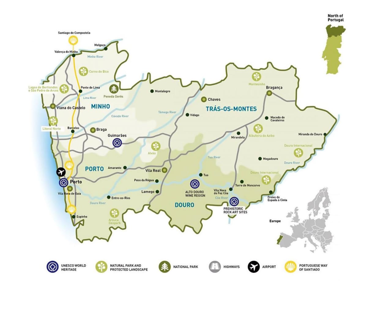 mappa del Portogallo settentrionale