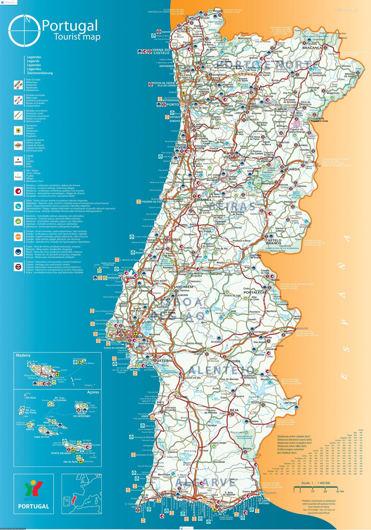mappa di la costa del Portogallo