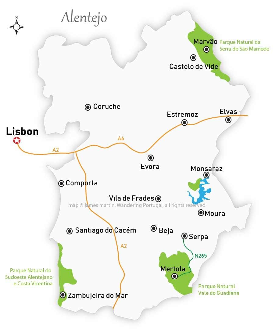 mappa di regione di Alentejo Portogallo