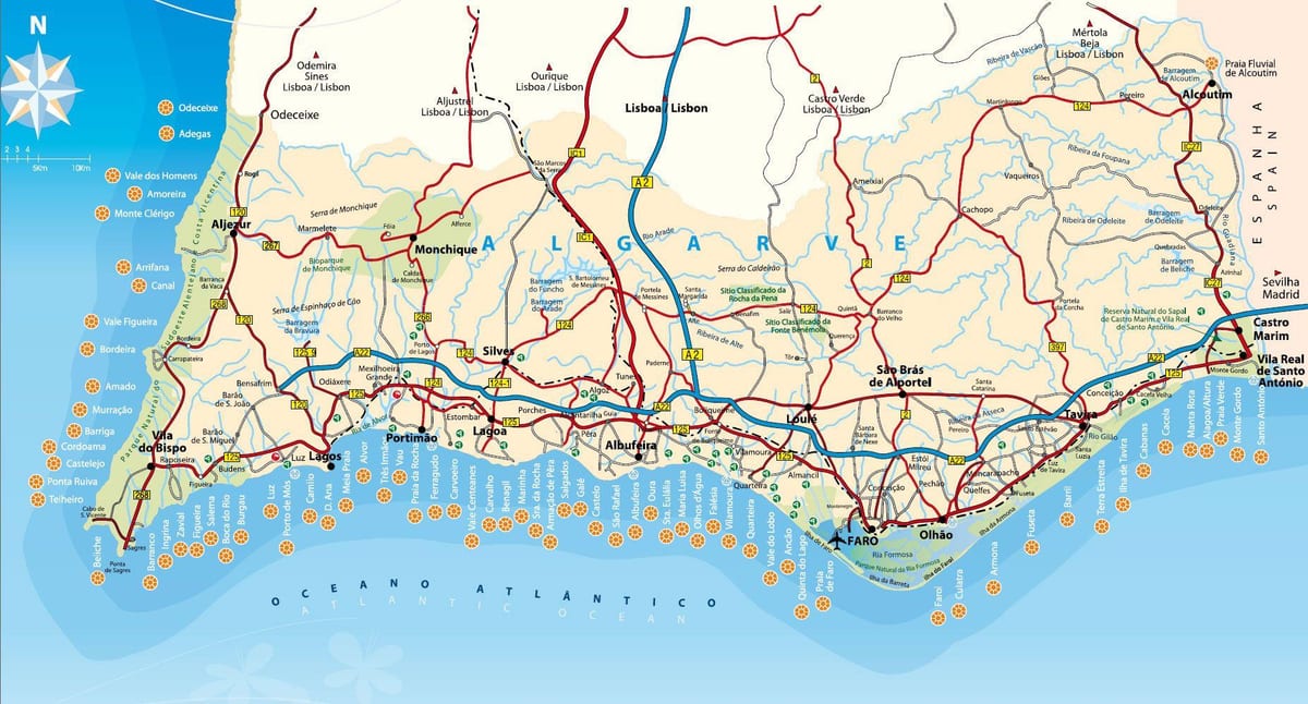 mappa di sud del Portogallo