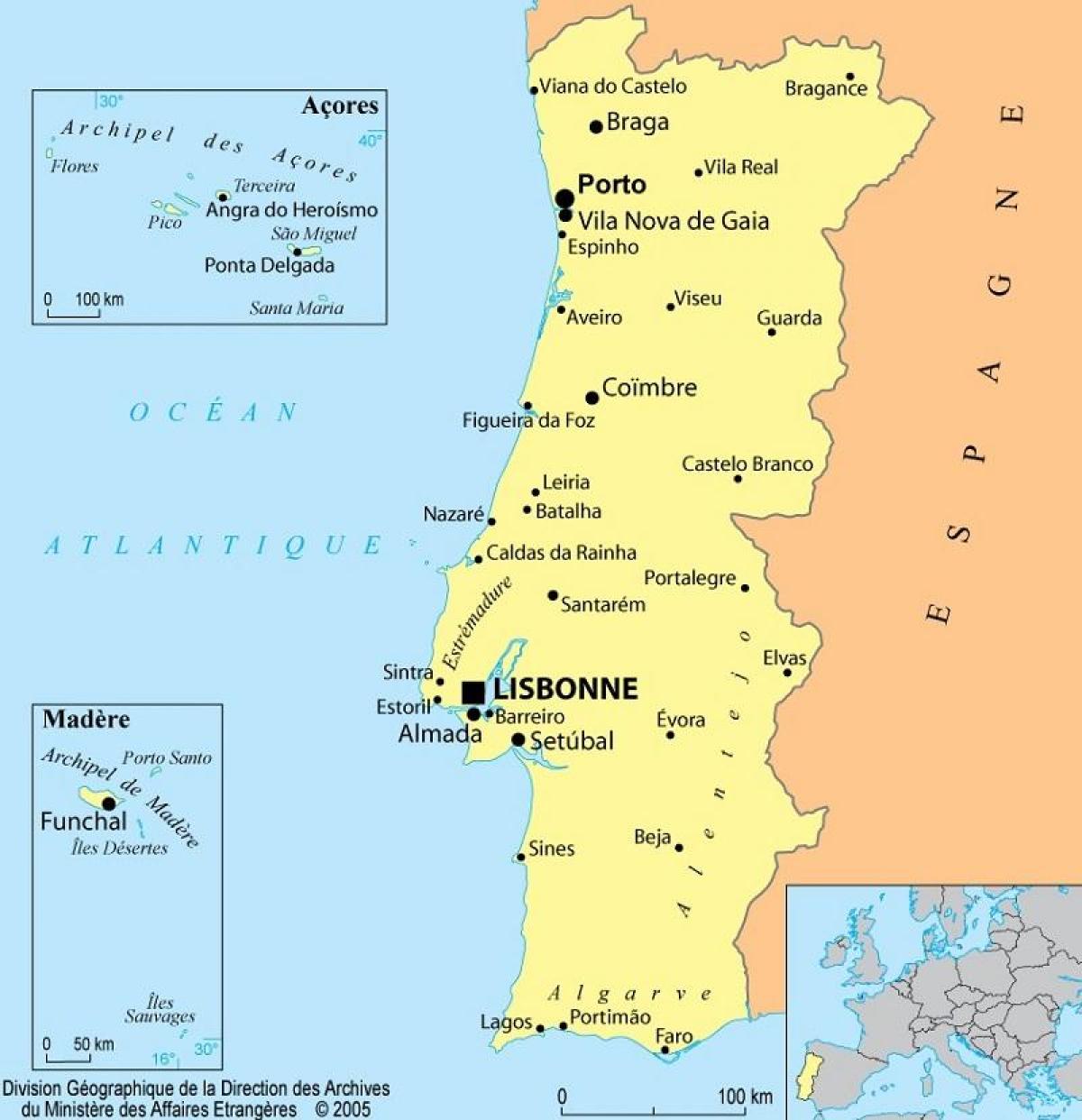 mappa del Portogallo e Madera
