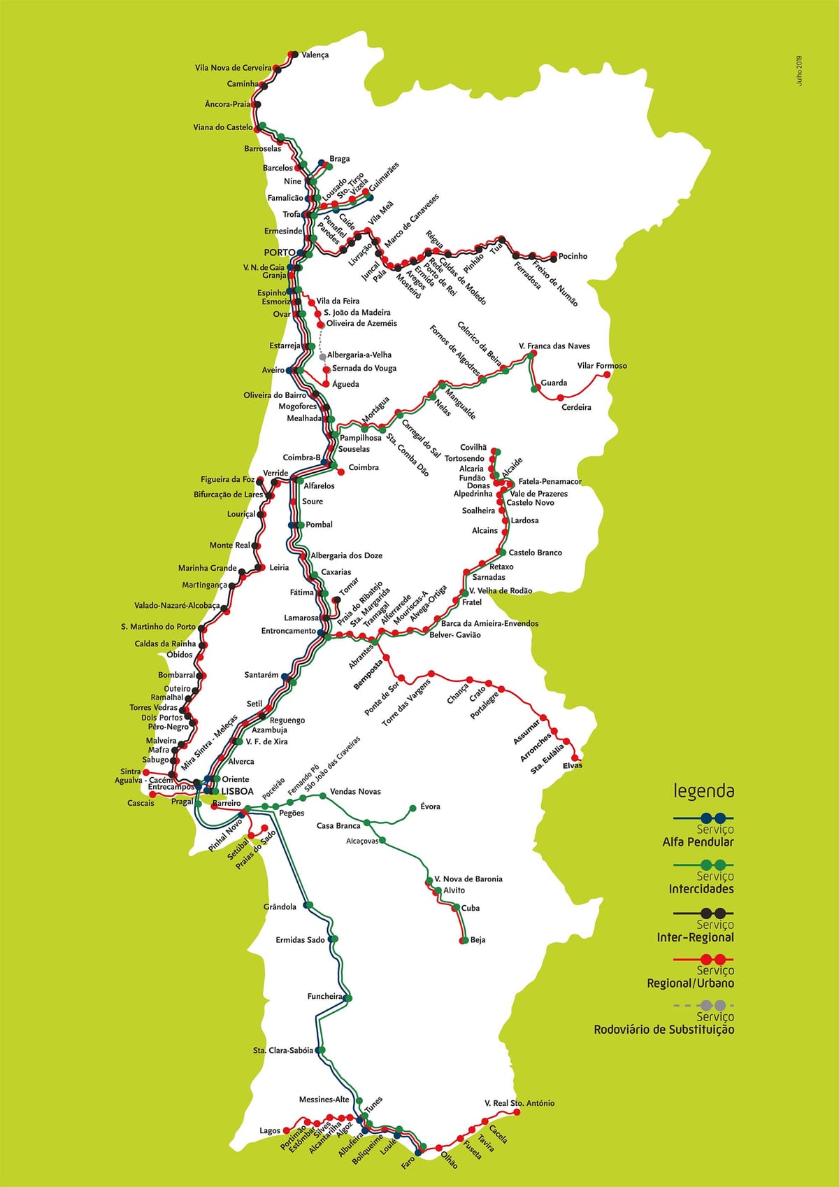 mappa del treno Portogallo