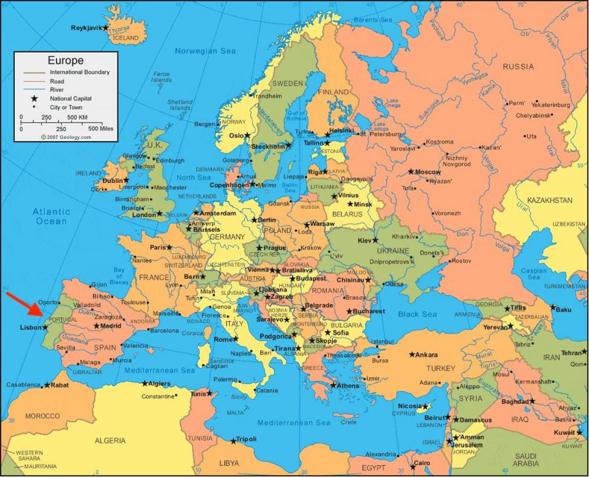 mappa di Europa Portogallo