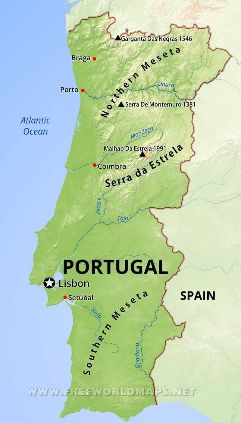 montagne in Portogallo mappa