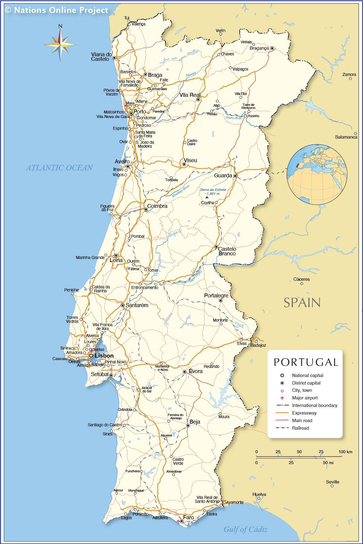 mappa del Portogallo e nei paesi limitrofi,