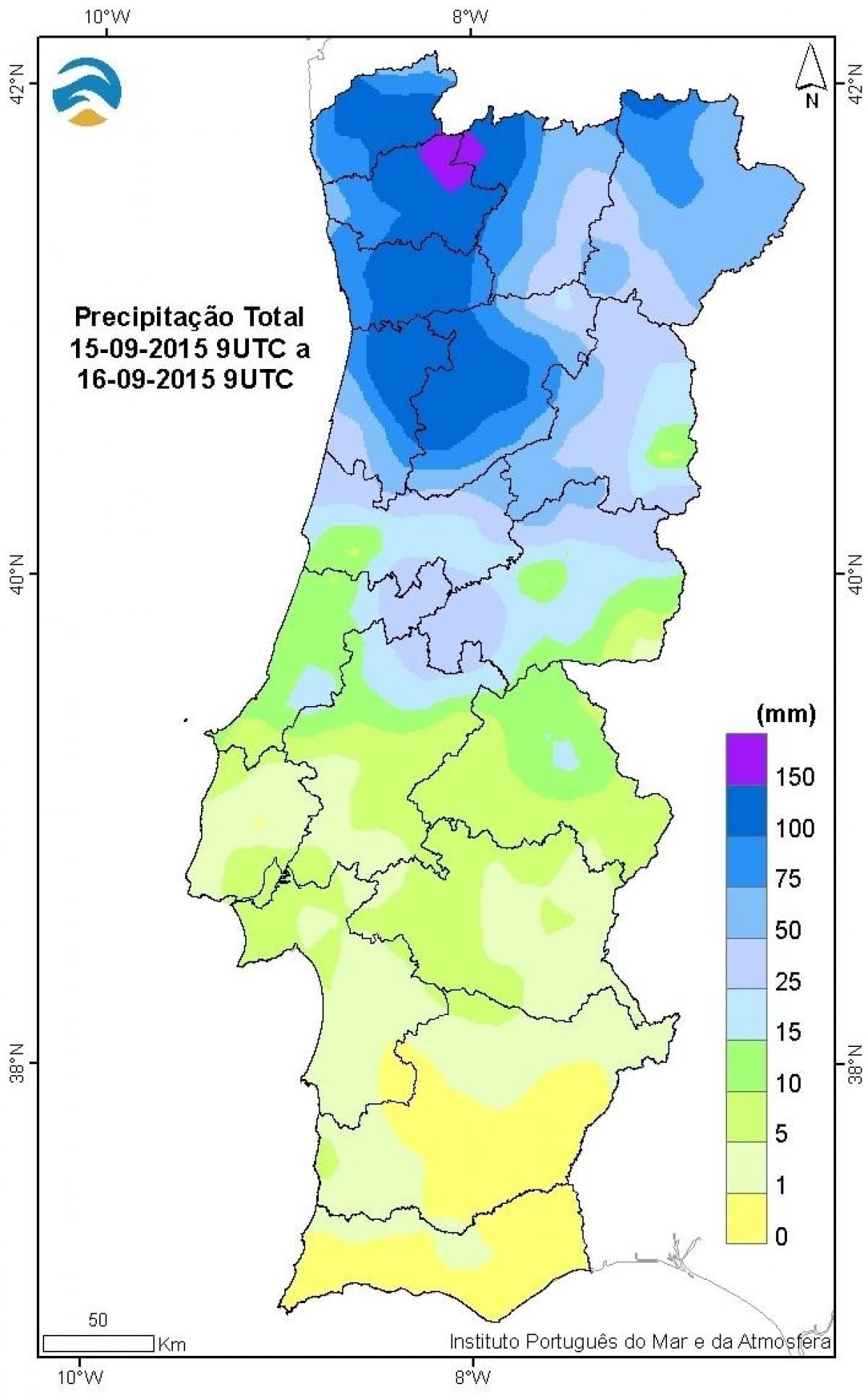 mappa del Portogallo pioggia