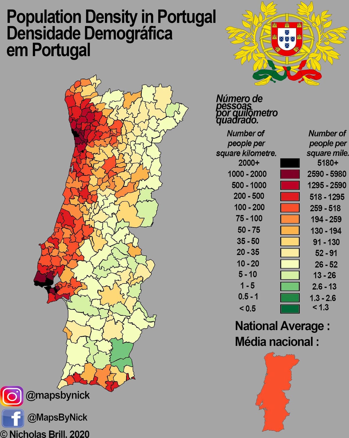 popolazione mappa di Portogallo