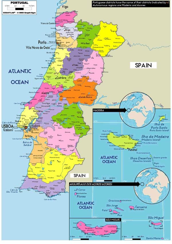 province di Portogallo mappa