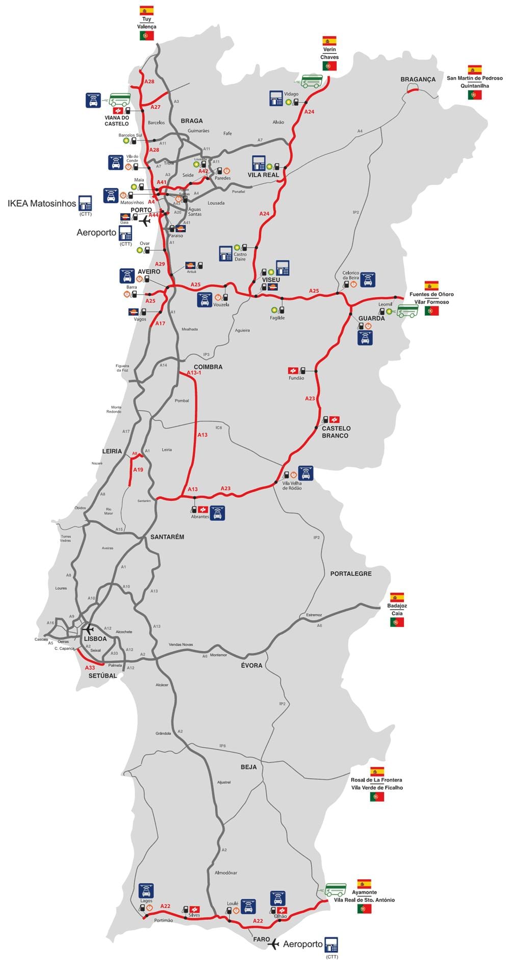 la mappa delle strade a pedaggio in Portogallo